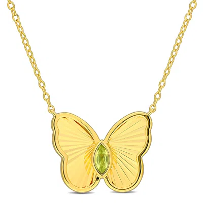 Mimi & Max 1/6ct Tgw Marquise-cut Peridot Butterfly Necklace With Chain Yellow Silver-17 In In Green
