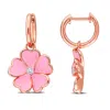 Mimi & Max 1/6ct Tgw White Topaz Pink Enamel Plated Flower Hoop Earrings Rose Silver In Pink