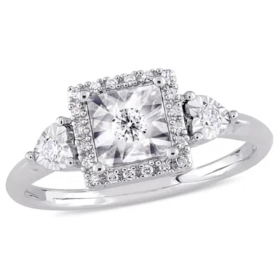 Mimi & Max 1/6ct Tw Diamond Halo Ring Sterling Silver In Metallic