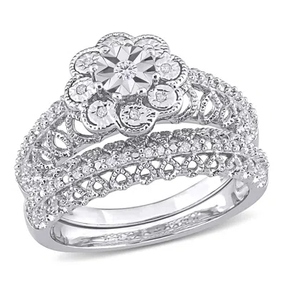 Mimi & Max 1/6ct Tw Diamond Vintage Bridal Set Sterling Silver In White