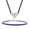 Mimi & Max 17 1/2ct Tgw Blue Topaz Created White Sapphire Heart Necklace And Bracelet Sterling Silver