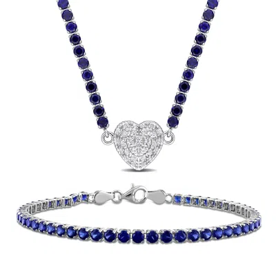 Mimi & Max 17 1/2ct Tgw Blue Topaz Created White Sapphire Heart Necklace And Bracelet Sterling Silver