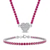 Mimi & Max 17 1/2ct Tgw Blue Topaz Created White Sapphire Heart Necklace And Bracelet Sterling Silver