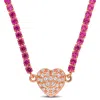 Mimi & Max 17 1/2ct Tgw Created Pink Created White Sapphire Heart Necklace Rose Silver-17 In In Multi