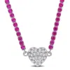 Mimi & Max 17 1/2ct Tgw Created Pink Created White Sapphire Heart Necklace Sterling Silver-17 In In Multi