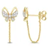 Mimi & Max 1/7ct Tdw Diamond Butterfly Chain Link Earrings In 14k Yellow Gold In Gold