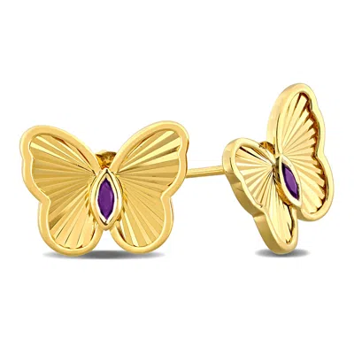 Mimi & Max 1/7ct Tgw Amethyst Butterfly Stud Earrings Yellow Silver In Purple