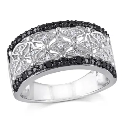Mimi & Max 1/7ct Tw Black And White Diamond Vintage Ring In Sterling Silver With Black Rhodium