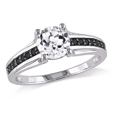 Mimi & Max 1/7ct Tw Black Diamond And Created White Sapphire Engagement Ring In Sterling Silver