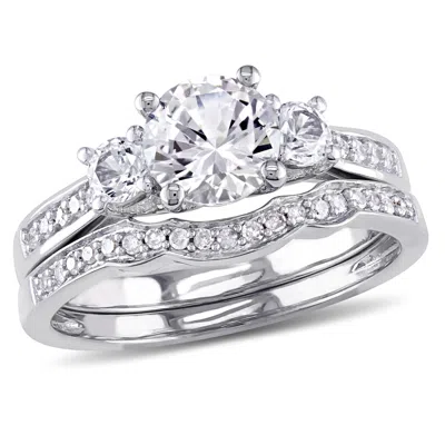 Mimi & Max 1/7ct Tw Diamond And Created White Sapphire 3-stone Vintage Bridal Set In 10k White Gold