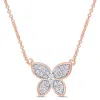 Mimi & Max 1/8 Ct Tw Diamond Butterfly Pendant With Chain In 10k Rose Gold In Pink