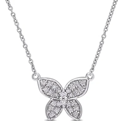 Mimi & Max 1/8 Ct Tw Diamond Butterfly Pendant With Chain In 10k White Gold