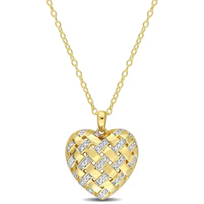 Mimi & Max 1/8ct Tdw Diamond Lattice Heart Pendant With Chain In Yellow Plated Sterling Silver - 18 In.