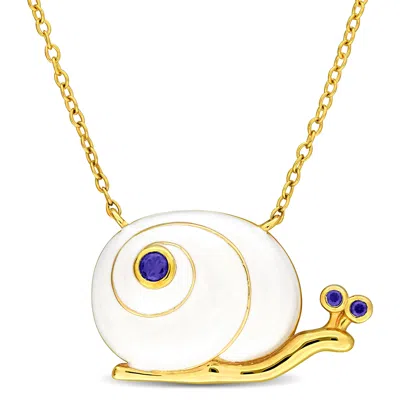 Mimi & Max 1/8ct Tgw Created Blue Sapphire Snail Necklace Yellow Silver-18 In In Multi