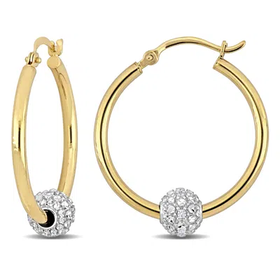 Mimi & Max 1/8ct Tgw Cubic Zirconia Beaded Hoop Earrings In 14k Yellow Gold