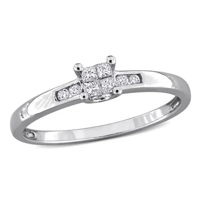 Mimi & Max 1/8ct Tw Princess Cut Diamond Quad Engagement Ring In Sterling Silver