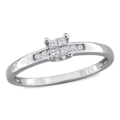 Mimi & Max 1/8ct Tw Princess Cut Diamond Quad Engagement Ring In Sterling Silver In White