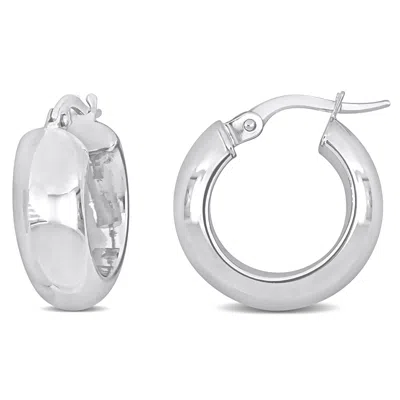 Mimi & Max 18mm Huggie Hoop Earrings In 10k White Gold In Silver