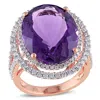 Mimi & Max 19 1/3ct Tgw Amethyst 7/8ct Tw Diamond Cocktail Ring 14k Rose Gold In Purple