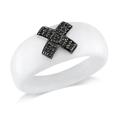 Mimi & Max 19ct Tgw White Onyx Ring 1/10ct Tw Black Diamonds 14k White Gold