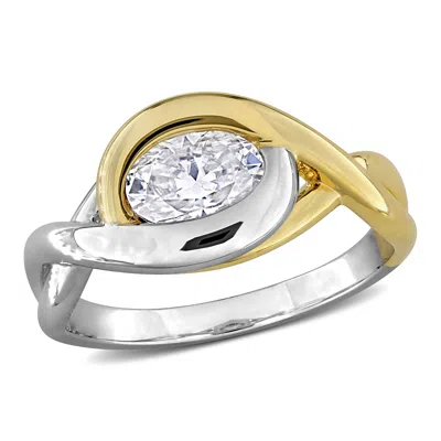 Mimi & Max 1ct Dew Created Moissanite Solitaire Ring In Two-tone Sterling Silver In Gold