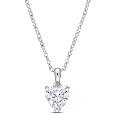 Mimi & Max 1ct Dew Heart Shaped Created Moissanite Solitaire Pendant With Chain In Sterling Silver