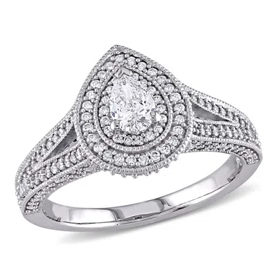 Mimi & Max 1ct Tdw Pear Diamond Double Halo Engagement Ring 14k White Gold