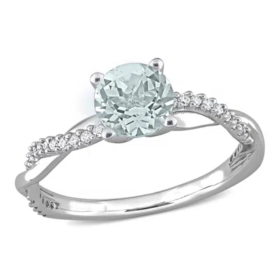 Mimi & Max 1ct Tgw Aquamarine And 1/6ct Tw Diamond Crossover Ring In 14k White Gold In Multi