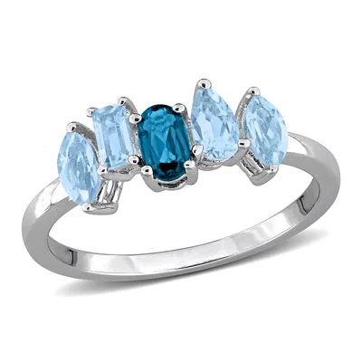 Mimi & Max 1ct Tgw Blue Topaz Five Stone Ring Sterling Silver In Metallic