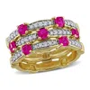 Mimi & Max 1ct Tgw Created Ruby 1/3ct Tw Lab-grown Diamond 3-row Eternity Ring Yellow Silver