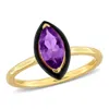 Mimi & Max 1ct Tgw Marquise-cut Amethyst Black Enamel Halo Ring Yellow Silver In Purple