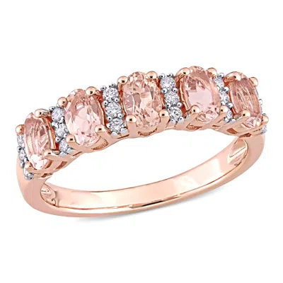 Mimi & Max 1ct Tgw Morganite And 1/6ct Tw Diamond Semi Eternity Ring In 14k Rose Gold In Pink