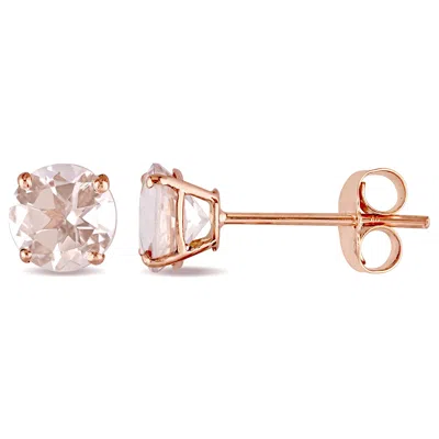 Mimi & Max 1ct Tgw Morganite Solitaire Stud Earrings In 14k Rose Gold In Silver