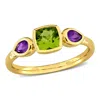 Mimi & Max 1ct Tgw Peridot And Amethyst 3-stone Ring In 10k Yellow Gold In Multi