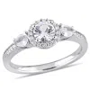 Mimi & Max 1ct Tgw Round And Pear-cut White Sapphire And 1/8ct Tw Diamond 3-stone Halo Ring In 14k White Gold In White
