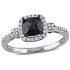 Mimi & Max 1ct Tw Black And White Cushion Cut Diamond Engagement Ring In 14k White Gold In Black