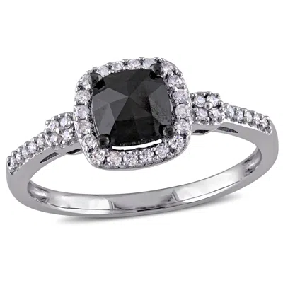Mimi & Max 1ct Tw Black And White Cushion Cut Diamond Engagement Ring In 14k White Gold