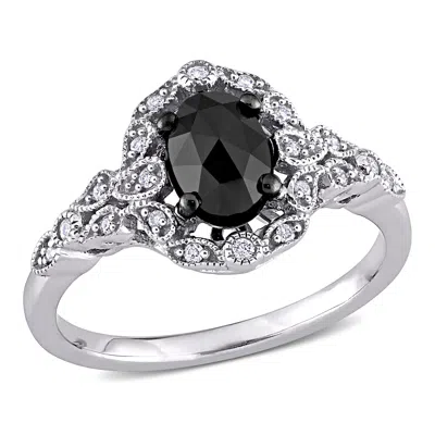 Mimi & Max 1ct Tw Black And White Diamond Cluster Ring In 14k White Gold