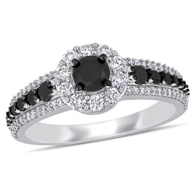 Mimi & Max 1ct Tw Black And White Diamond Halo Ring In 14k White Gold With Black Rhodium