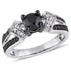 Mimi & Max 1ct Tw Black And White Diamond Split Shank Engagement Ring In Sterling Silver With Black Rhodium In Black