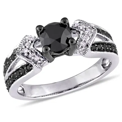 Mimi & Max 1ct Tw Black And White Diamond Split Shank Engagement Ring In Sterling Silver With Black Rhodium