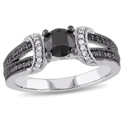 Mimi & Max 1ct Tw Black And White Diamond Split Shank Vintage Engagement Ring In 10k White Gold