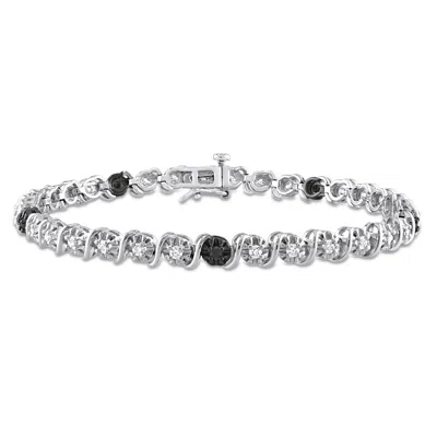 Mimi & Max 1ct Tw Black & White Diamond Tennis Bracelet In Sterling Silver