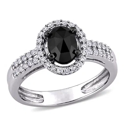 Mimi & Max 1ct Tw Black And White Oval Halo Diamond Engagement Ring In 14k White Gold