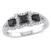 Mimi & Max 1ct Tw Black And White Princess-cut Diamond 3-stone Engagement Ring In 10k White Gold In Black