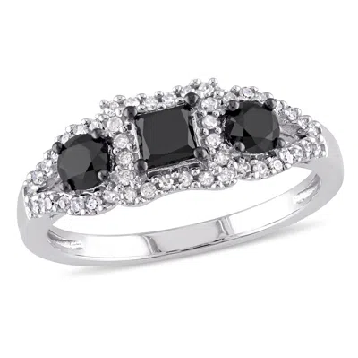 Mimi & Max 1ct Tw Black And White Princess-cut Diamond 3-stone Engagement Ring In 10k White Gold