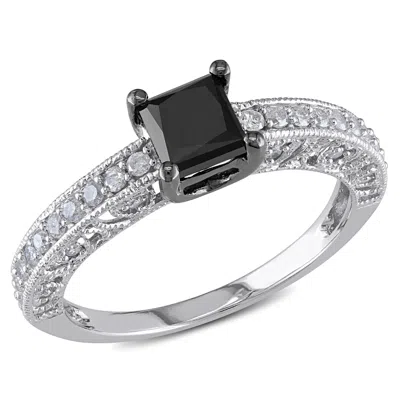 Mimi & Max 1ct Tw Black & White Princess Diamond Engagement Ring 10k White Gold