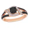 Mimi & Max 1ct Tw Black And White Split Shank Engagement Ring 10k Rose Gold In Black