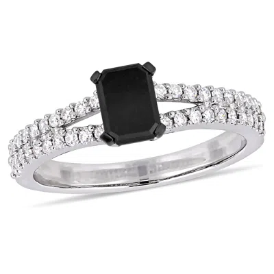 Mimi & Max 1ct Tw Black Emerald Diamond Split Shank Engagement Ring 14k White Gold