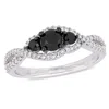 Mimi & Max 1ct Tw Black White Halo 3-stone Diamond Engagement Ring 14k White Gold In Black